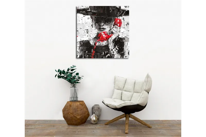 Lærredsbillede - Abstrakt portræt med en rød telefon og grafiske elementer - Rød / Sort / Hvid - Boligtilbehør - Billeder & kunst - Billeder på lærred