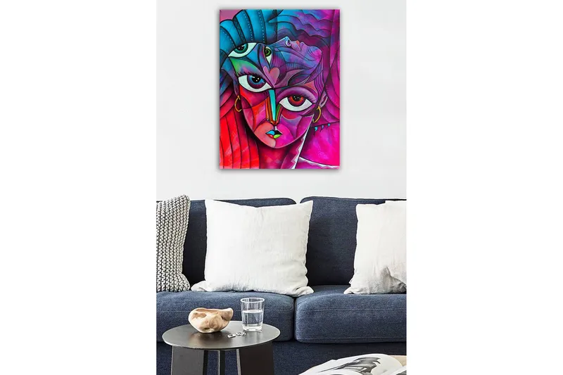 Lærredsbillede - Abstrakt portræt af en kvinde med mange ansigter - Lyserød / Lilla / Turkis - Boligtilbehør - Billeder & kunst - Billeder på lærred