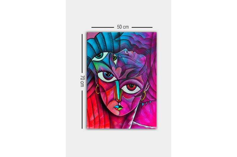 Lærredsbillede - Abstrakt portræt af en kvinde med mange ansigter - Lyserød / Lilla / Turkis - Boligtilbehør - Billeder & kunst - Billeder på lærred