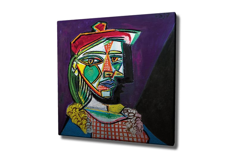 Lærredsbillede - Abstrakt portræt af en kvinde med geometriske former, Grøn / Rød / Lilla