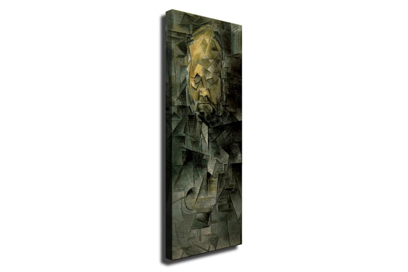 Lærredsbillede - Abstrakt portræt med geometriske former, Mørkegrøn / Gul / Grå