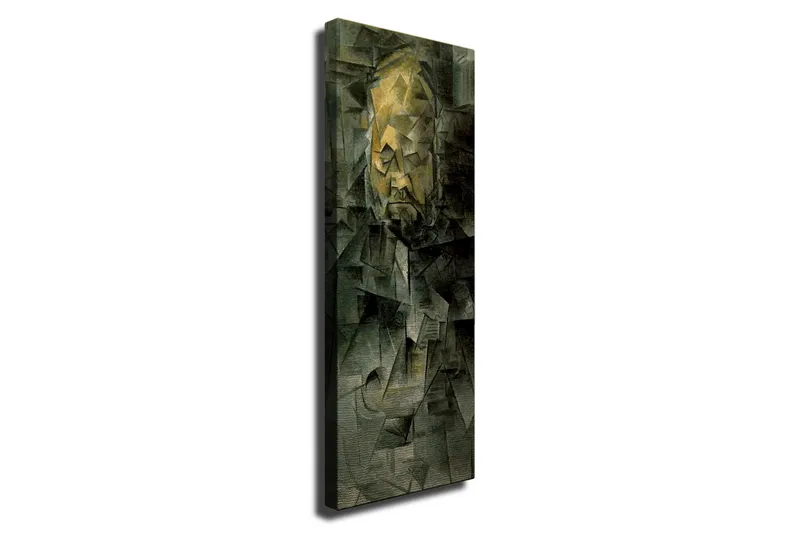 Lærredsbillede - Abstrakt portræt med geometriske former, Mørkegrøn / Gul / Grå