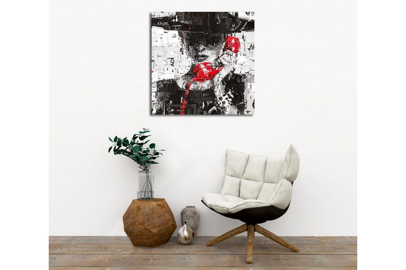 Lærredsbillede - Abstrakt portræt med en rød telefon og grafiske elementer - Rød / Sort / Hvid - Boligtilbehør - Billeder & kunst - Billeder på lærred