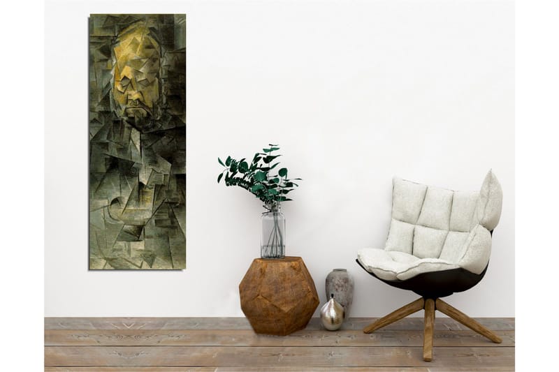 Lærredsbillede - Abstrakt portræt med geometriske former - Mørkegrøn / Gul / Grå - Boligtilbehør - Billeder & kunst - Billeder på lærred