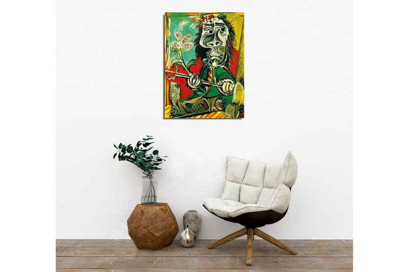 Lærredsbillede - Abstrakt portræt af en mand med blomst og instrument - Grøn / Rød / Sort - Boligtilbehør - Billeder & kunst - Billeder på lærred