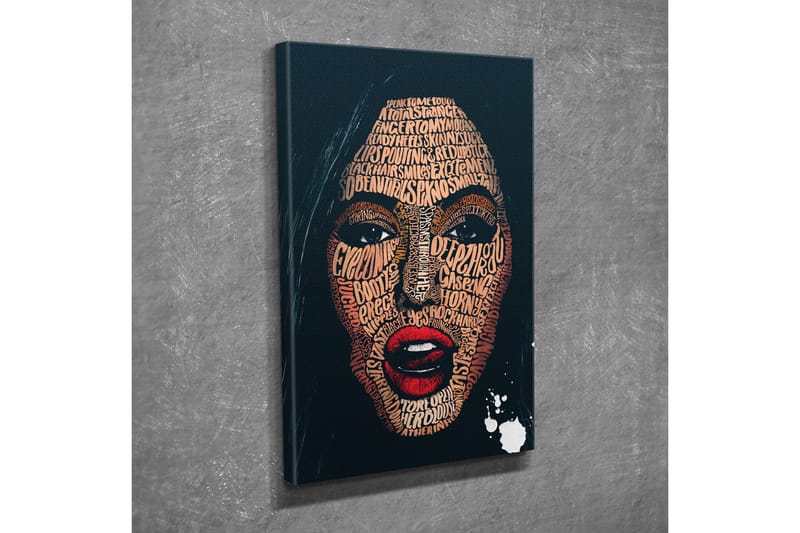Lærredsbillede - Ansigt formet af ord og sætninger i forskellige nuancer - Mørkeblå / Brun / Rød - Boligtilbehør - Billeder & kunst - Billeder på lærred