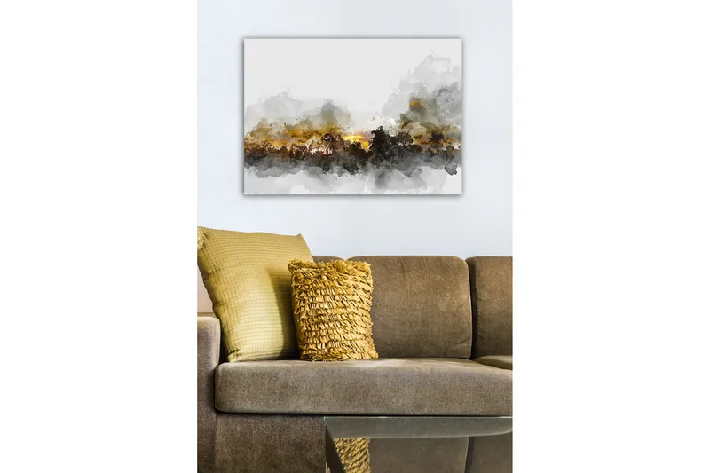 Lærredsbillede - Atmosfærisk landskabsudsigt med silhuetter af træer mod en dramatisk himmel - Grå / Brun / Sort - Boligtilbehør - Billeder & kunst - Billeder på lærred