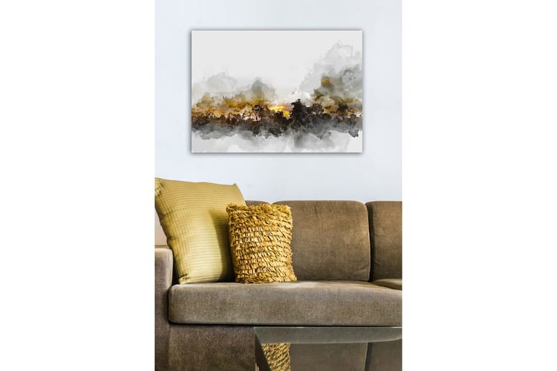 Lærredsbillede - Atmosfærisk landskabsudsigt med silhuetter af træer mod en dramatisk himmel - Grå / Brun / Sort - Boligtilbehør - Billeder & kunst - Billeder på lærred