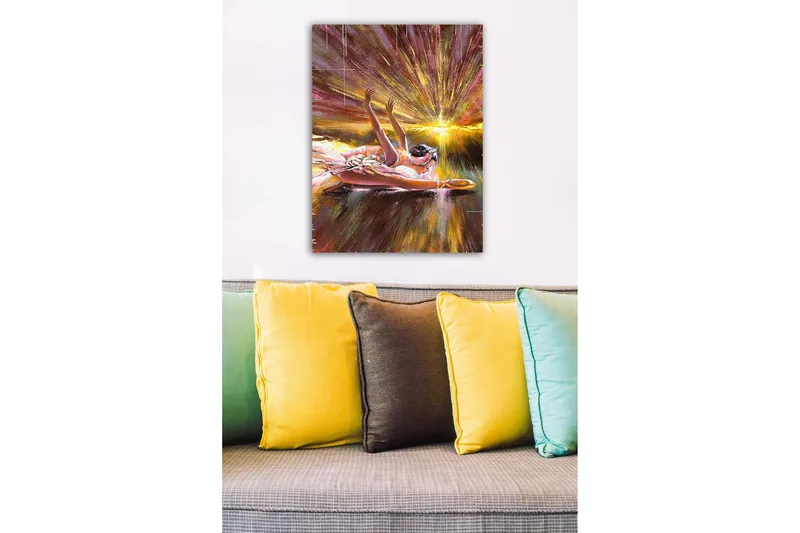 Lærredsbillede - Ballerina i dynamisk positur med lysstråler bag sig - Guld / Pink / Brun - Boligtilbehør - Billeder & kunst - Billeder på lærred