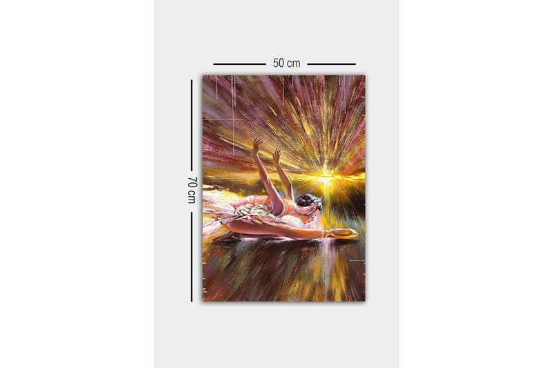 Lærredsbillede - Ballerina i dynamisk positur med lysstråler bag sig - Guld / Pink / Brun - Boligtilbehør - Billeder & kunst - Billeder på lærred