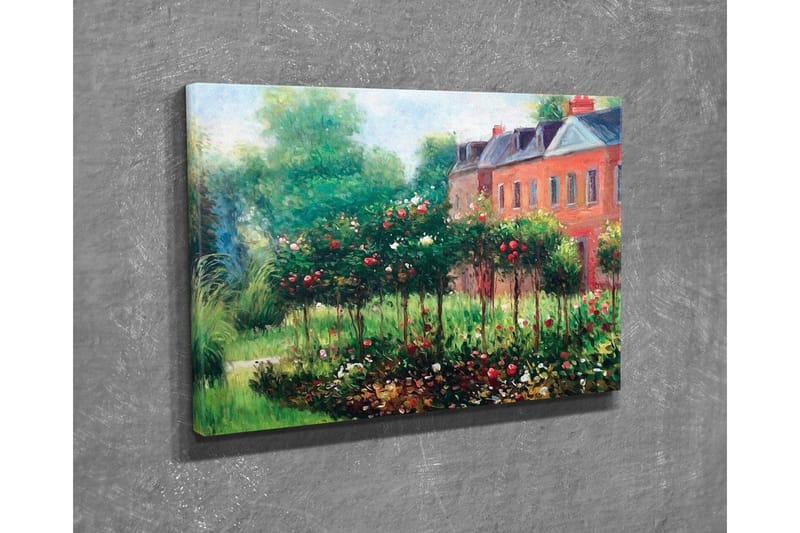 Lærredsbillede - Blomstrende have med roser og grønne buske - Grøn / Rød / Brun - Boligtilbehør - Billeder & kunst - Billeder på lærred