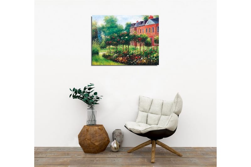 Lærredsbillede - Blomstrende have med roser og grønne buske - Grøn / Rød / Brun - Boligtilbehør - Billeder & kunst - Billeder på lærred