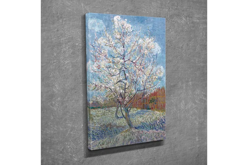 Lærredsbillede - Blomstrende kirsebærtræer i forårslandskab - Hvid / Lyseblå / Grøn - Boligtilbehør - Billeder & kunst - Billeder på lærred