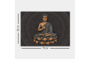 Lærredsbillede - Buddha i meditationsstilling på en lotusblomst - Grå / Orange / Sort - Boligtilbehør - Billeder & kunst - Billeder på lærred
