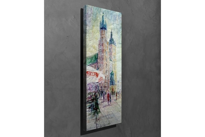 Lærredsbillede - Bybillede med historiske bygninger og mennesker i bevægelse - Lyseblå / Beige / Grøn - Boligtilbehør - Billeder & kunst - Billeder på lærred