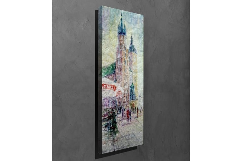 Lærredsbillede - Bybillede med historiske bygninger og mennesker i bevægelse - Lyseblå / Beige / Grøn - Boligtilbehør - Billeder & kunst - Billeder på lærred