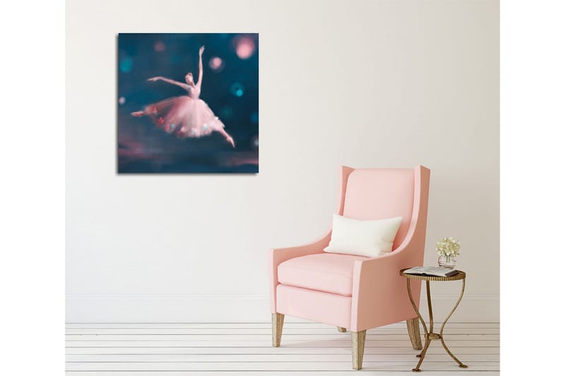 Lærredsbillede - Dansende ballerina i en drømmeagtig atmosfære - Blå / Lyserød / Hvid - Boligtilbehør - Billeder & kunst - Billeder på lærred