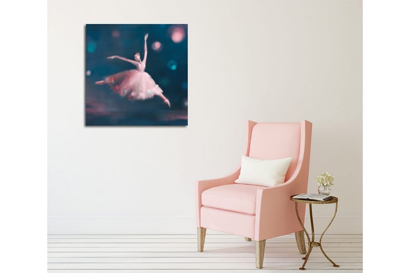 Lærredsbillede - Dansende ballerina i en drømmeagtig atmosfære - Blå / Lyserød / Hvid - Boligtilbehør - Billeder & kunst - Billeder på lærred