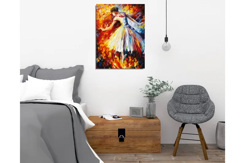 Lærredsbillede - Dansende ballerina i et farverigt miljø - Rød / Gul / Hvid - Boligtilbehør - Billeder & kunst - Billeder på lærred