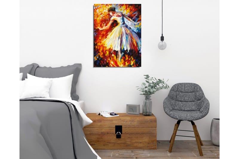Lærredsbillede - Dansende ballerina i et farverigt miljø - Rød / Gul / Hvid - Boligtilbehør - Billeder & kunst - Billeder på lærred