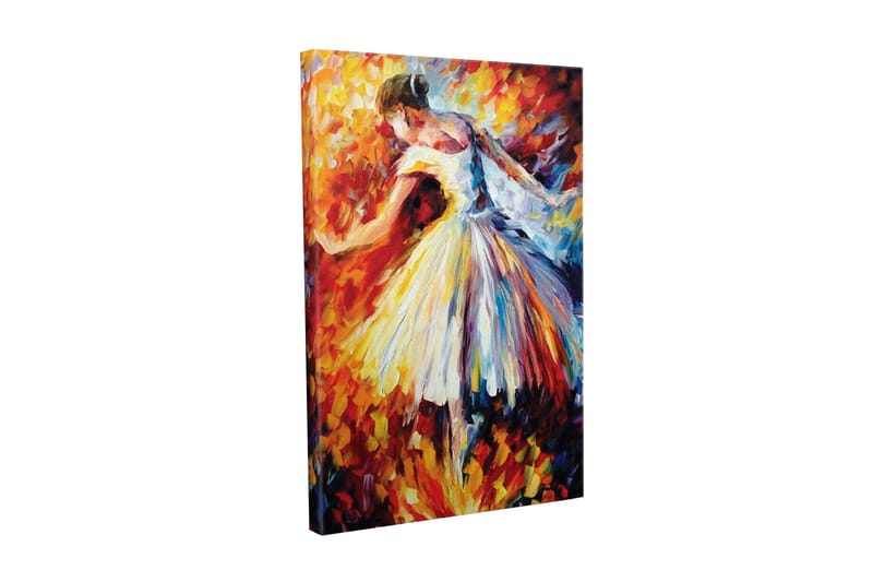 Lærredsbillede - Dansende ballerina i et farverigt miljø, Rød / Gul / Hvid