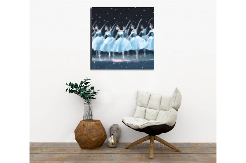 Lærredsbillede - Dansende ballerinaer i lyseblå kjoler - Lyseblå / Sort / Hvid - Boligtilbehør - Billeder & kunst - Billeder på lærred