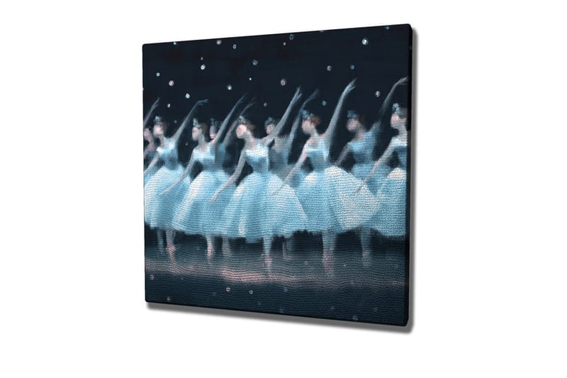 Lærredsbillede - Dansende ballerinaer i lyseblå kjoler, Lyseblå / Sort / Hvid