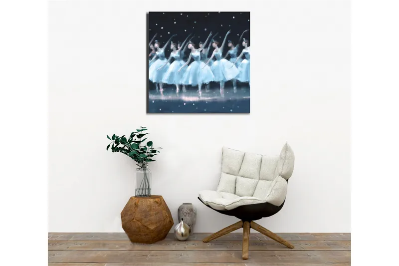 Lærredsbillede - Dansende ballerinaer i lyseblå kjoler - Lyseblå / Sort / Hvid - Boligtilbehør - Billeder & kunst - Billeder på lærred