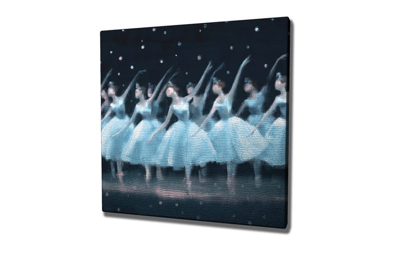 Lærredsbillede - Dansende ballerinaer i lyseblå kjoler, Lyseblå / Sort / Hvid