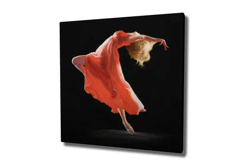 Lærredsbillede - Dansende figur i en rød kjole, Rød / Beige / Sort