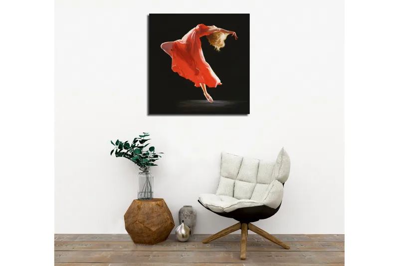 Lærredsbillede - Dansende figur i en rød kjole - Rød / Beige / Sort - Boligtilbehør - Billeder & kunst - Billeder på lærred