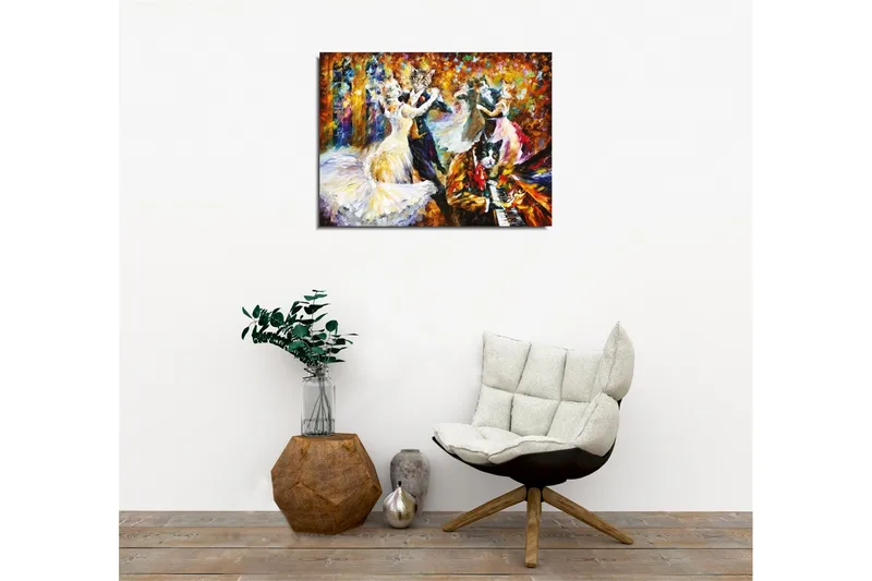 Lærredsbillede - Dansende katte i elegant tøj til en festlig bal - Guld / Hvid / Sort - Boligtilbehør - Billeder & kunst - Billeder på lærred