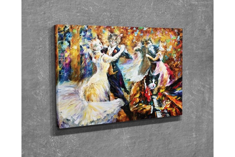 Lærredsbillede - Dansende katte i elegant tøj til en festlig bal - Guld / Hvid / Sort - Boligtilbehør - Billeder & kunst - Billeder på lærred