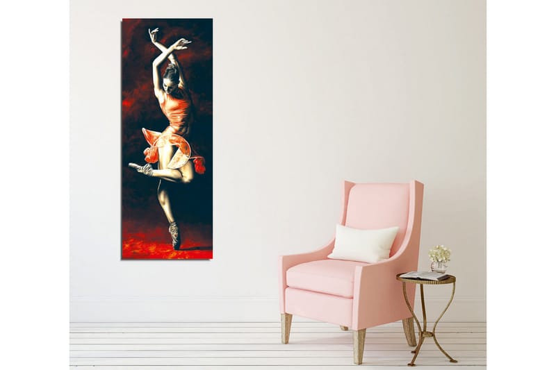 Lærredsbillede - Dansende kvinde i en rød kjole - Rød / Sort / Beige - Boligtilbehør - Billeder & kunst - Billeder på lærred