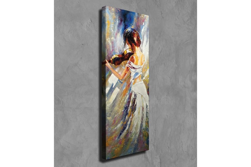 Lærredsbillede - Dansende kvinde med violin - Hvid / Beige / Blå - Boligtilbehør - Billeder & kunst - Billeder på lærred