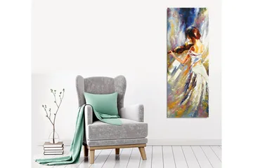 Lærredsbillede - Dansende kvinde med violin - Hvid / Beige / Blå - Boligtilbehør - Billeder & kunst - Billeder på lærred