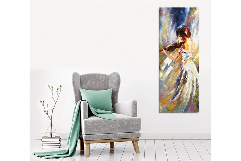Lærredsbillede - Dansende kvinde med violin - Hvid / Beige / Blå - Boligtilbehør - Billeder & kunst - Billeder på lærred