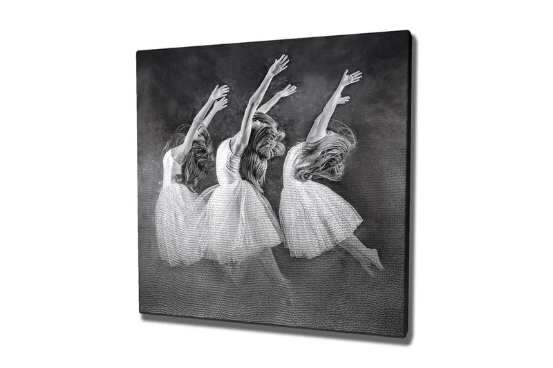 Lærredsbillede - Dansende kvinder i hvide kjoler, Hvid / Sort / Grå