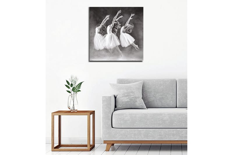 Lærredsbillede - Dansende kvinder i hvide kjoler - Hvid / Sort / Grå - Boligtilbehør - Billeder & kunst - Billeder på lærred