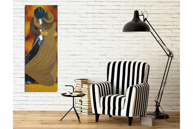 Lærredsbillede - Dansende par i cowboytøj - Brun / Orange / Sort - Boligtilbehør - Billeder & kunst - Billeder på lærred