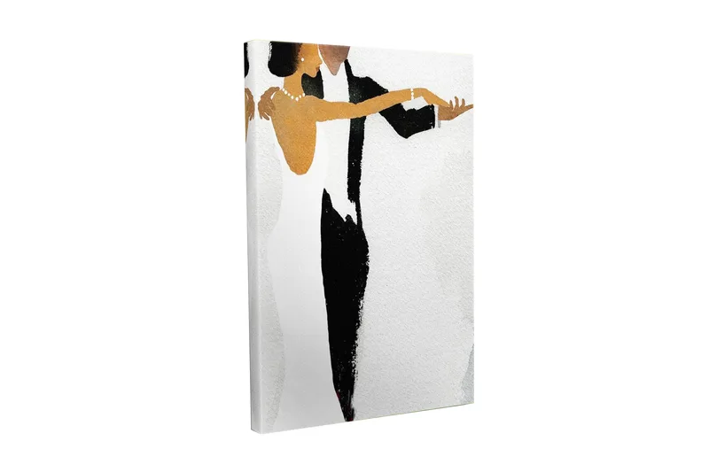 Lærredsbillede - Dansende par i elegant stil - Sort / Hvid / Gylden - Boligtilbehør - Billeder & kunst - Billeder på lærred