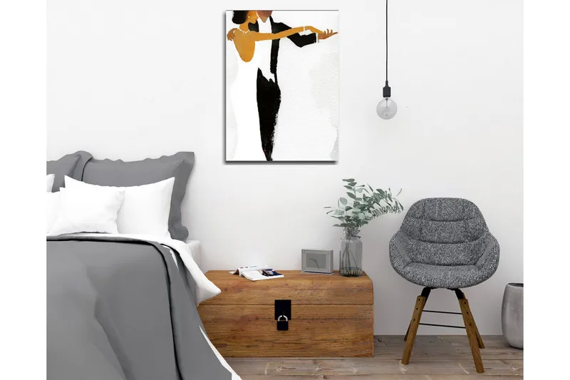 Lærredsbillede - Dansende par i elegant stil - Sort / Hvid / Gylden - Boligtilbehør - Billeder & kunst - Billeder på lærred