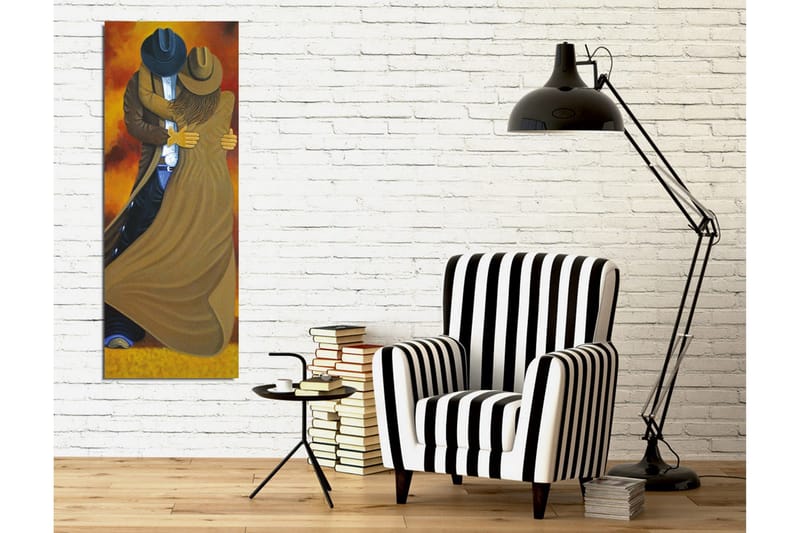 Lærredsbillede - Dansende par i cowboytøj - Brun / Orange / Sort - Boligtilbehør - Billeder & kunst - Billeder på lærred