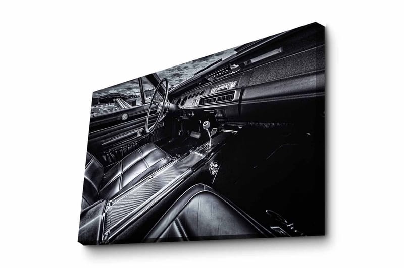 Lærredsbillede - Detaljeret interiør af en klassisk bil, Sort / Grå