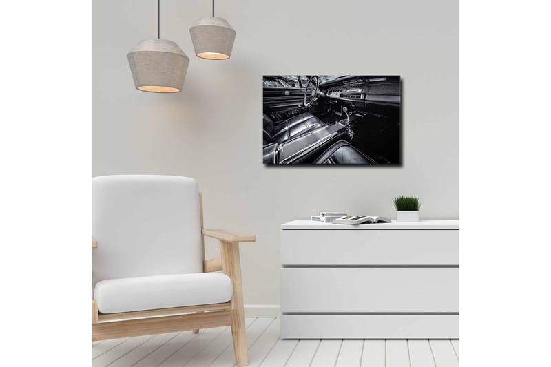 Lærredsbillede - Detaljeret interiør af en klassisk bil - Sort / Grå - Boligtilbehør - Billeder & kunst - Billeder på lærred