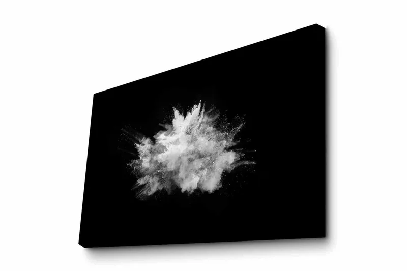 Lærredsbillede - Dramatisk sky af pulver eksploderer mod en sort baggrund, Hvid / Sort