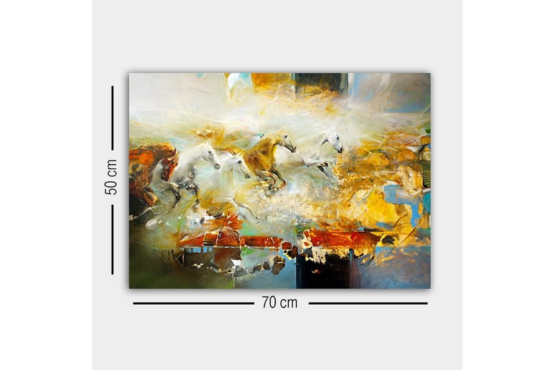 Lærredsbillede - Dynamisk gruppe af galoperende heste - Guld / Hvid / Brun - Boligtilbehør - Billeder & kunst - Billeder på lærred