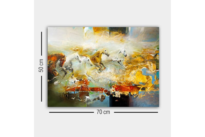 Lærredsbillede - Dynamisk gruppe af galoperende heste - Guld / Hvid / Brun - Boligtilbehør - Billeder & kunst - Billeder på lærred