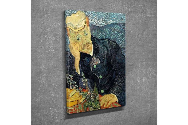 Lærredsbillede - Eftertænksom mand med en blomsterbuket - Mørkeblå / Grøn / Hudfarve - Boligtilbehør - Billeder & kunst - Billeder på lærred