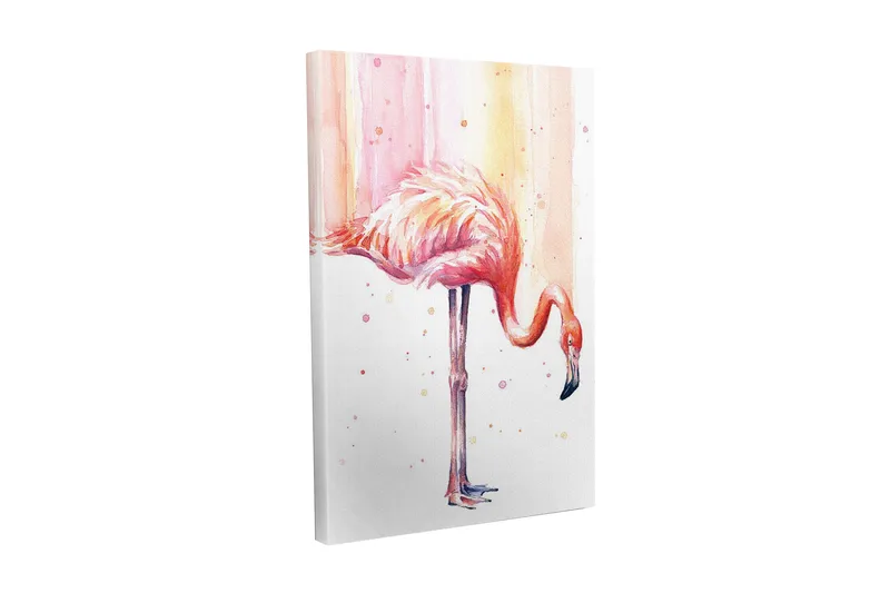 Lærredsbillede - Elegant flamingo i pastelfarver, Lyserød / Abrikos / Sort